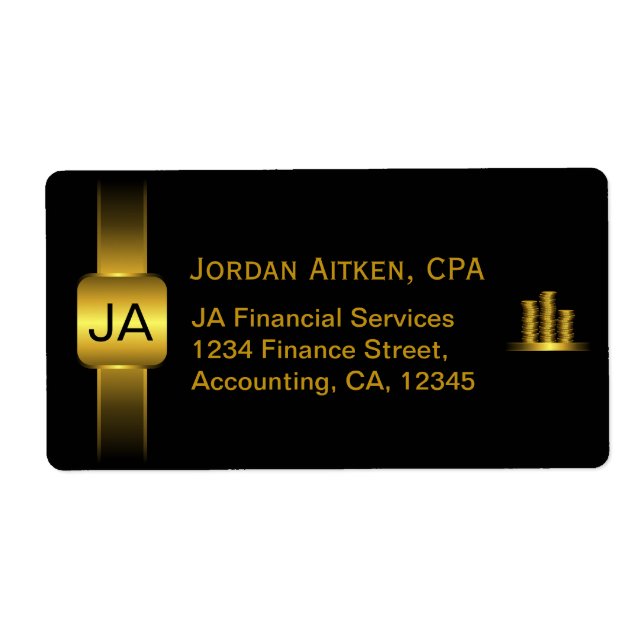 Black and Gold Coins CPA Accountant Large Labels (Front)