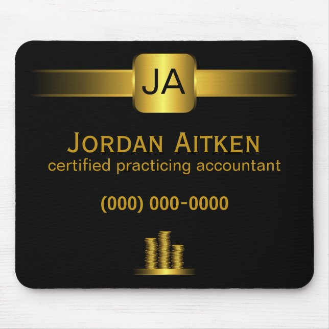 Black and Gold Coins CPA Accountant Mousepad (Front)