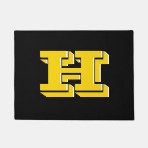 Black and Gold Collegiate Color Style Monogram Doormat