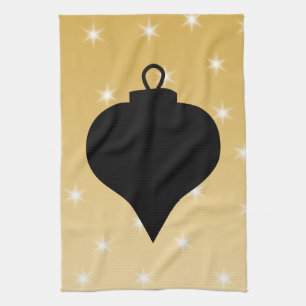 Black and Gold Colour Christmas Design. Tea Towel
