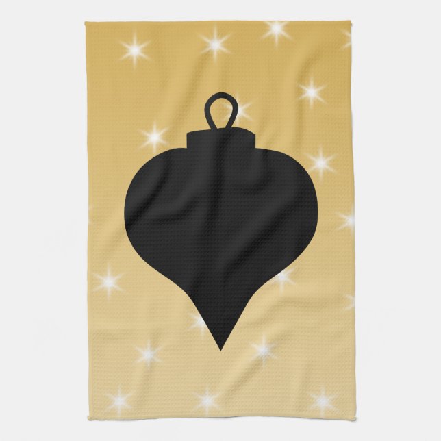 Black and Gold Colour Christmas Design. Tea Towel (Vertical)