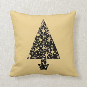 Black and Gold Colour Christmas Tree Design. Cushion