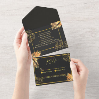 Black and Gold Colour Splash Wedding Invitation