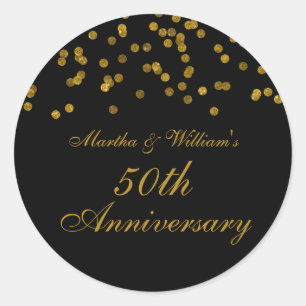 Black and Gold Confetti 50th Anniversary Sticker