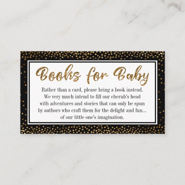 Black and Gold Confetti Book Request Insert Cards (Front)