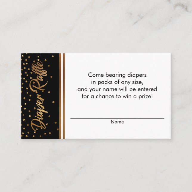 Black and Gold Confetti Diaper Raffle Ticket Cards (Front)
