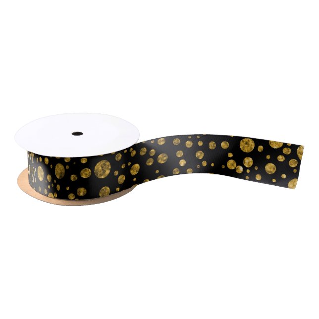 Black and Gold Confetti | DYI Background Colour Satin Ribbon (Spool)
