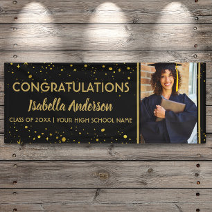 Black And Gold Confetti Grad Photo Graduation 2023 Banner
