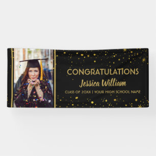 Black And Gold Confetti Graduate Photo Graduation  Banner