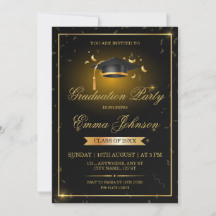 Black and Gold Confetti Graduation Party Card