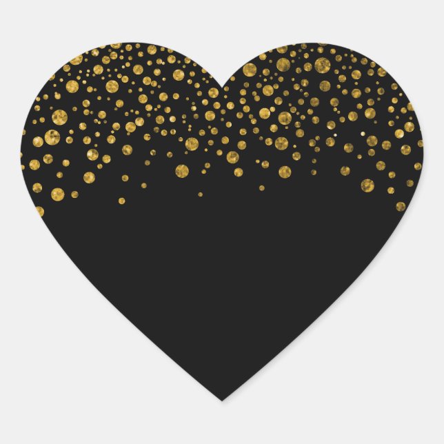 Black and Gold Confetti Heart Sticker (Front)