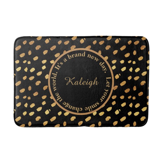 Black and Gold Confetti Inspirational Bath Mat (Front)