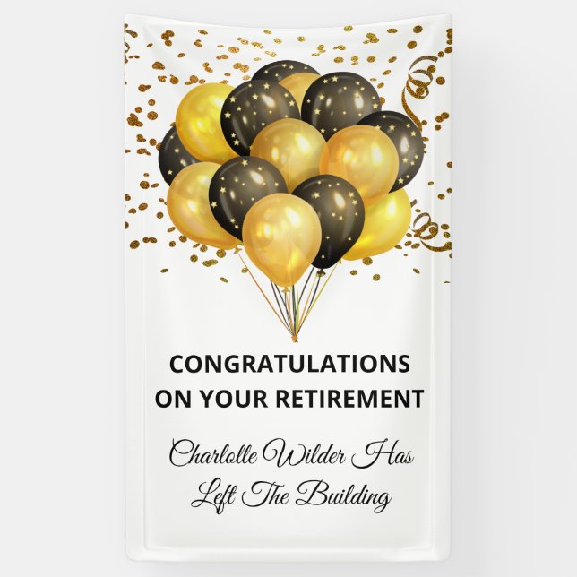 Black And Gold Confetti Retirement Banner (Vertical)