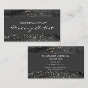 Black and Gold Confetti Stars Makeup Artist Business Card