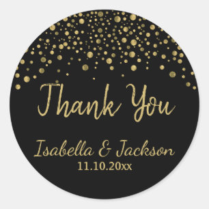Black and Gold Confetti Thank You Design Classic Round Sticker