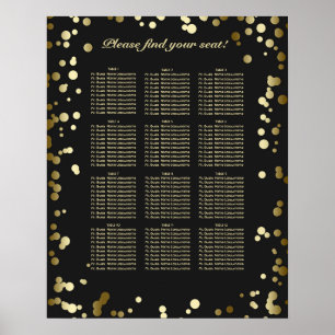 Black and Gold Confetti Wedding Seating Chart