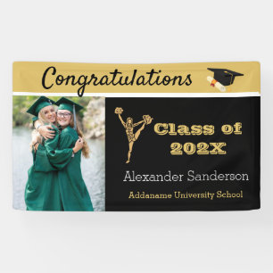 Black and Gold Congrats Grad cheerleading Banner