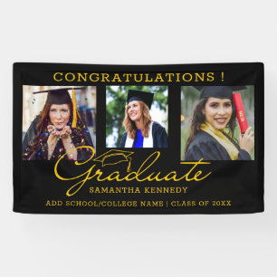 Black And Gold Congrats Graduate 3 Photo Collage Banner