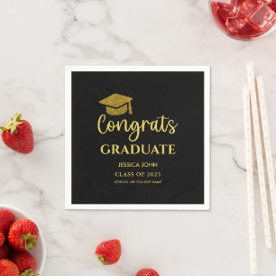 Black and Gold Congrats Graduate Graduation  Napkin