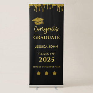 Black and Gold Congrats Graduate Graduation Retractable Banner