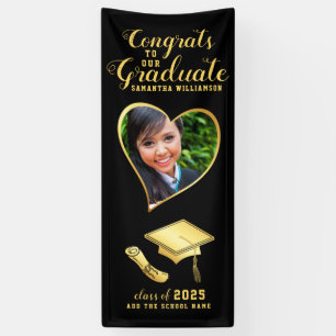 Black and Gold Congrats Graduate Photo Graduation Banner