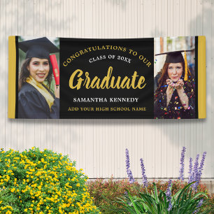 Black And Gold Congratulations Graduation 2 Photo Banner