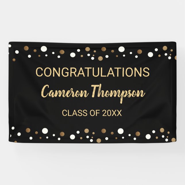 Black and Gold Congratulations Graduation Custom Banner (Horizontal)