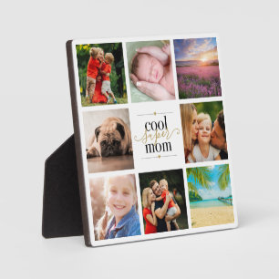 Black and Gold Cool Super Mum 8 Photo Collage Plaque