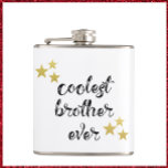 Black and Gold Coolest Brother Ever Flask<br><div class="desc">COOLEST BROTHER EVER in script font - decorated with stars.</div>