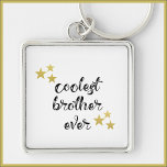 Black and Gold Coolest Brother Ever  Key Ring<br><div class="desc">COOLEST BROTHER EVER in script font - decorated with stars.</div>