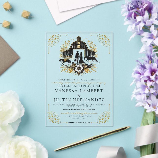 Black and Gold Country Wedding Acrylic Invitations (Insitu (Wedding))