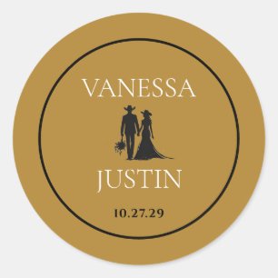 Black and Gold Country Wedding Classic Round Sticker