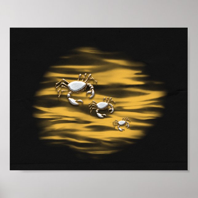 Black and Gold Crabs Tropical Printable Art  Poster (Front)