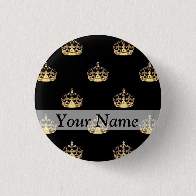 Black and gold crown pattern 3 cm round badge (Front)
