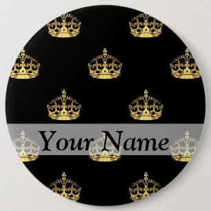 Black and gold crown pattern 6 cm round badge