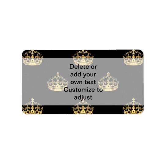 Black and gold crown pattern address label
