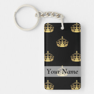 Black and gold crown pattern key ring