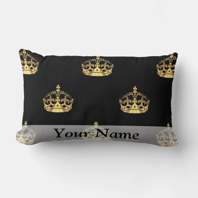 Black and gold crown pattern lumbar cushion (Front)