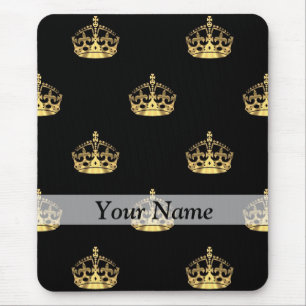 Black and gold crown pattern mouse mat