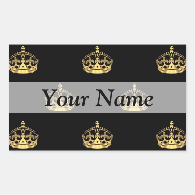 Black and gold crown pattern rectangular sticker (Front)