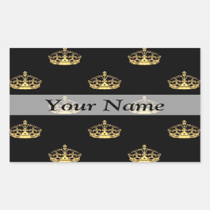 Black and gold crown pattern rectangular sticker