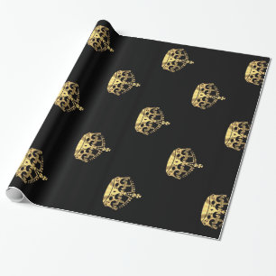 Black and gold crown pattern wrapping paper