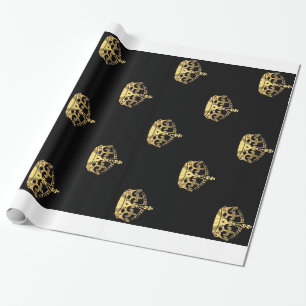 Black and gold crown pattern wrapping paper