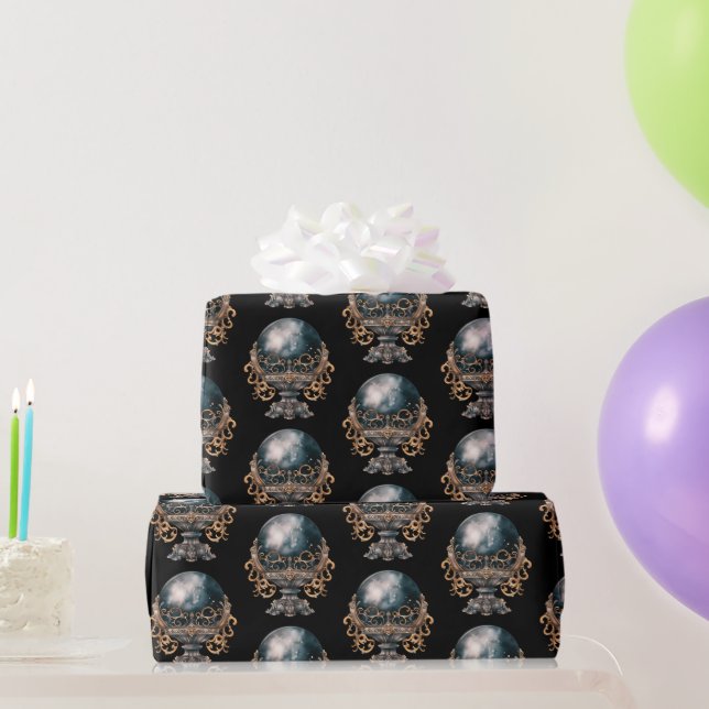 Black and Gold Crystal Ball Pattern Halloween Wrapping Paper (Party Gifts)