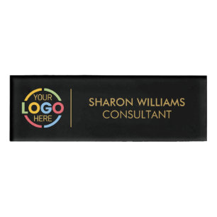 Black and Gold Custom Company Logo Employee Staff Name Tag