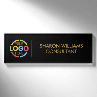 Black and Gold Custom Company Logo Employee Staff Name Tag