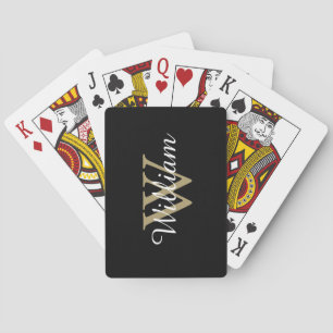 Black and Gold Custom Monogram Name and Initial Playing Cards