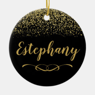 Black and gold custom name Ceramic Ornament