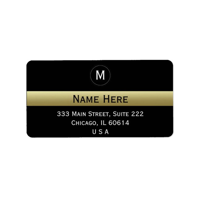 Black And Gold Custom Name Initial Monogram Label (Front)