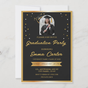 Black and Gold Custom Photo Graduation Invite